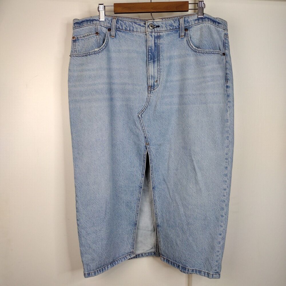 Abercrombie & Fitch High Rise Denim Slit Midi Skirt Women's Plus Size 34/18 Blue